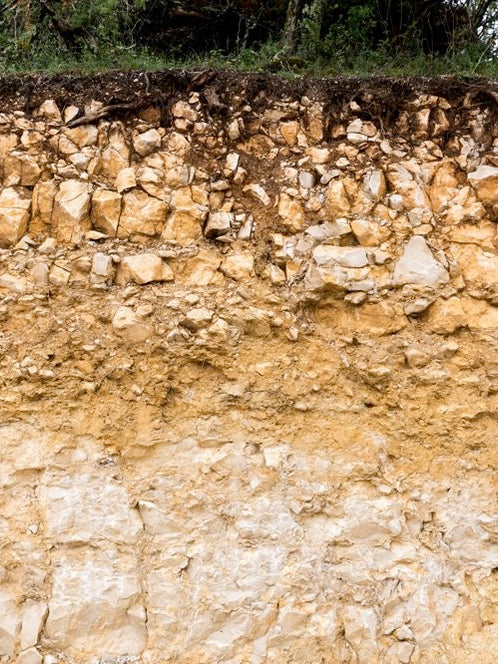 Exposed rock and soil layers at Mas del Périé — © Guillaume Mirand